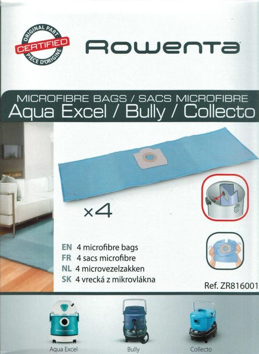 Set 4 saci microfibra Rowenta ZR816001 pentru aspiratoare seria Aqua Excel, Bully, Collecto