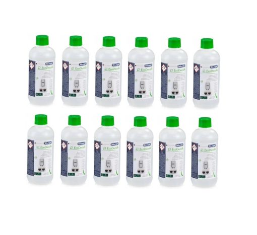 Set 12 flacoane solutie decalcifiere EcoDecalk pentru espressor DeLonghi, 12 x 500 ml, DLSC500