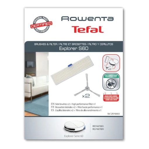 Kit filtru si 2 perii laterale pentru aspirator robot Rowenta Explorer S60, ZR740003