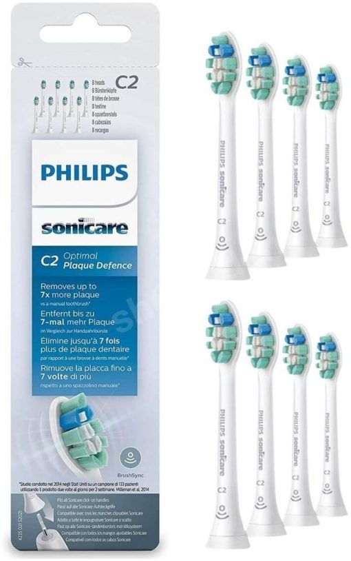 Set 8 rezerve periuta de dinti electrica Philips Sonicare C2 Optimal Plaque Defence, Alb, HX9028/10