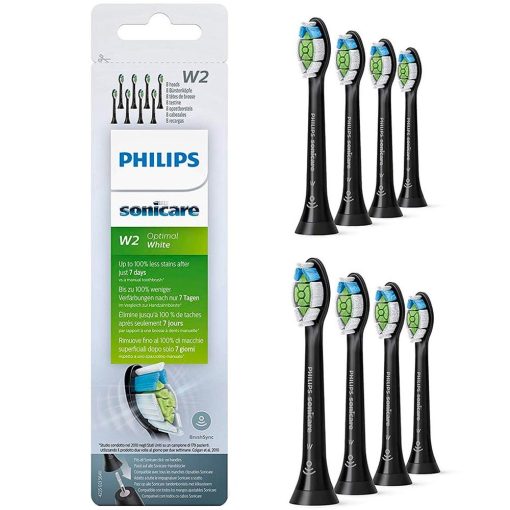 Set 8 rezerve periuta de dinti electrica Philips Sonicare W2 Optimal White, Negru, HX6068/13